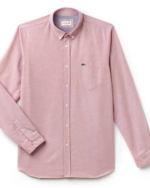 Lacoste Regular Fit Oxford Shirt Bordeaux/White Men’s Medium - Image 2