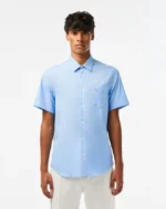 Lacoste Regular Fit Solid Cotton Shirt Blue Size Men’s Small