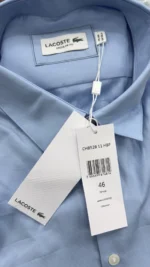 Lacoste Regular Fit Solid Cotton Shirt Blue Size Men’s Small - Image 3