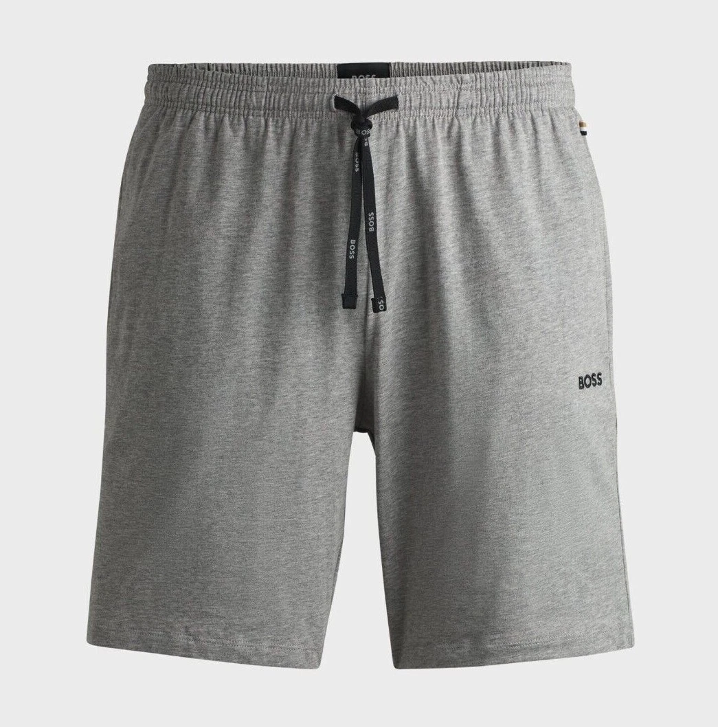 s-l1600 - 2026-07-08T162404.455 Hugo Boss Men's Stretch-Cotton Shorts With Contrast Logo and Drawcord In Grey - Image 1