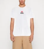 Diesel Mens White T Shirt Small Logo Crew Neck Short Sleeve Tee Size L