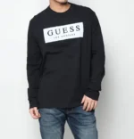Guess Men's Regular Fit Barret Logo Long Sleeve T-Shirt In Black Size M