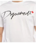 Dsquared2 Logo Script T-Shirt White Maple Leaf Print Size M - Image 3