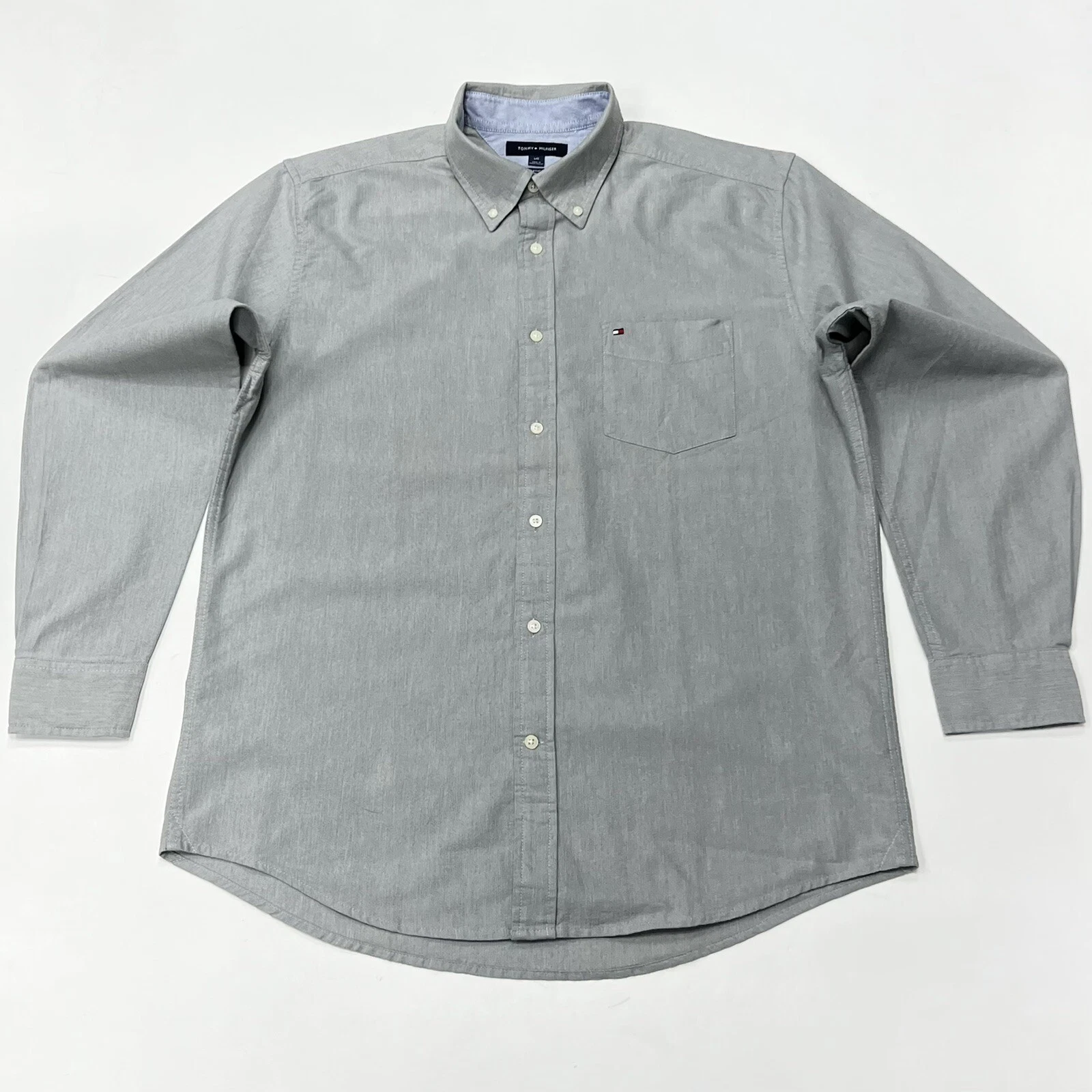 s-l1600 - 2026-07-10T170750.309 Tommy Hilfiger Men’s Classic Fit Chambray Shirt With Pocket In Grey Size L - Image 1