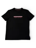 Tommy Hilfiger Men’s Black T Shirt Small Signature Stripe Logo Tee