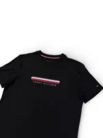 Tommy Hilfiger Men’s Black T Shirt Small Signature Stripe Logo Tee - Image 2
