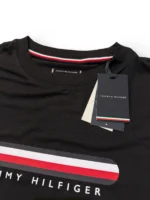 Tommy Hilfiger Men’s Black T Shirt Small Signature Stripe Logo Tee - Image 3