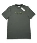 Calvin Klein Men’s Thyme Green Double Flock Logo T-Shirt Size S