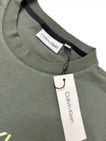 Calvin Klein Men’s Thyme Green Double Flock Logo T-Shirt Size S - Image 3