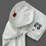 HUGO Men's Quick-Drying Swim Shorts With Stacked Logo Print In White - Image 3