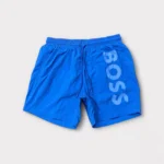 BOSS Men's Swim Shorts With Large Contrast Logo In Blue