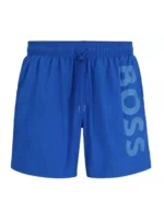 BOSS Men's Swim Shorts With Large Contrast Logo In Blue - Image 6