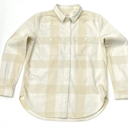 Levi's Women's Boyfriend Fit Check Shirt With Pocket In Soft Beige / White