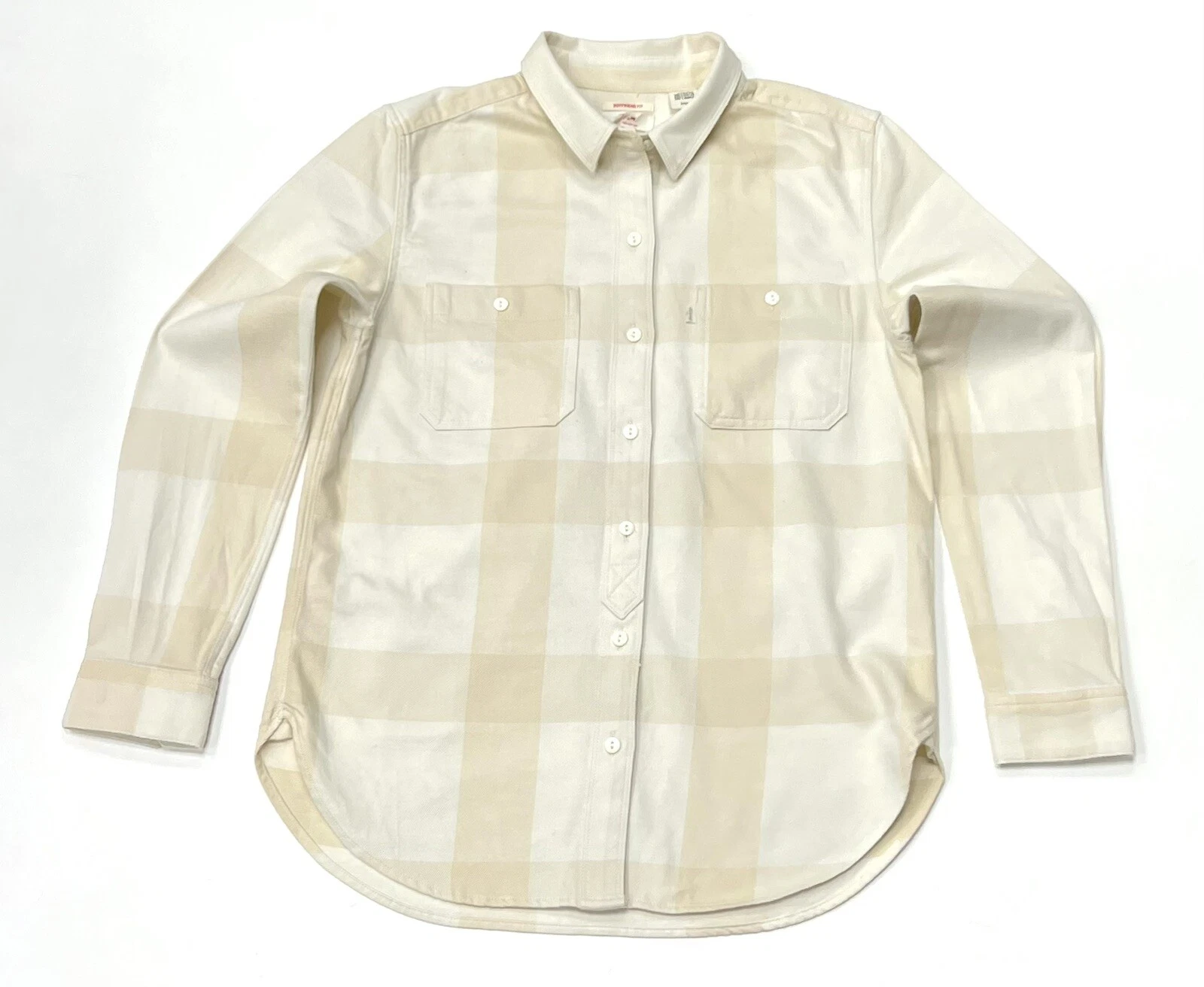 s-l1600 - 2026-07-13T171031.405 Levi's Women's Boyfriend Fit Check Shirt With Pocket In Soft Beige / White - Image 1