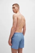 Boss Men's Vertical-Logo-Print Swim Shorts In Quick-Dry Poplin In Blue - Image 4