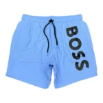 Boss Men's Vertical-Logo-Print Swim Shorts In Quick-Dry Poplin In Blue - Image 10