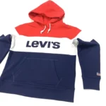Levi’s Women's Sport Hoodie Raw Cut Colour Block in Red/Navy/White Size M - Image 2