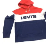 Levi’s Women's Sport Hoodie Raw Cut Colour Block in Red/Navy/White Size M - Image 7