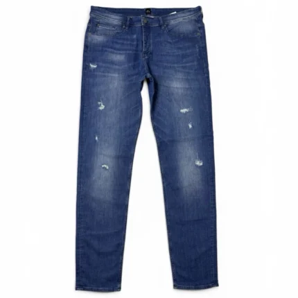 Hugo Boss Men’s Distressed Stretch Jeans Blue Knit Denim W38 L34 Slim Straight