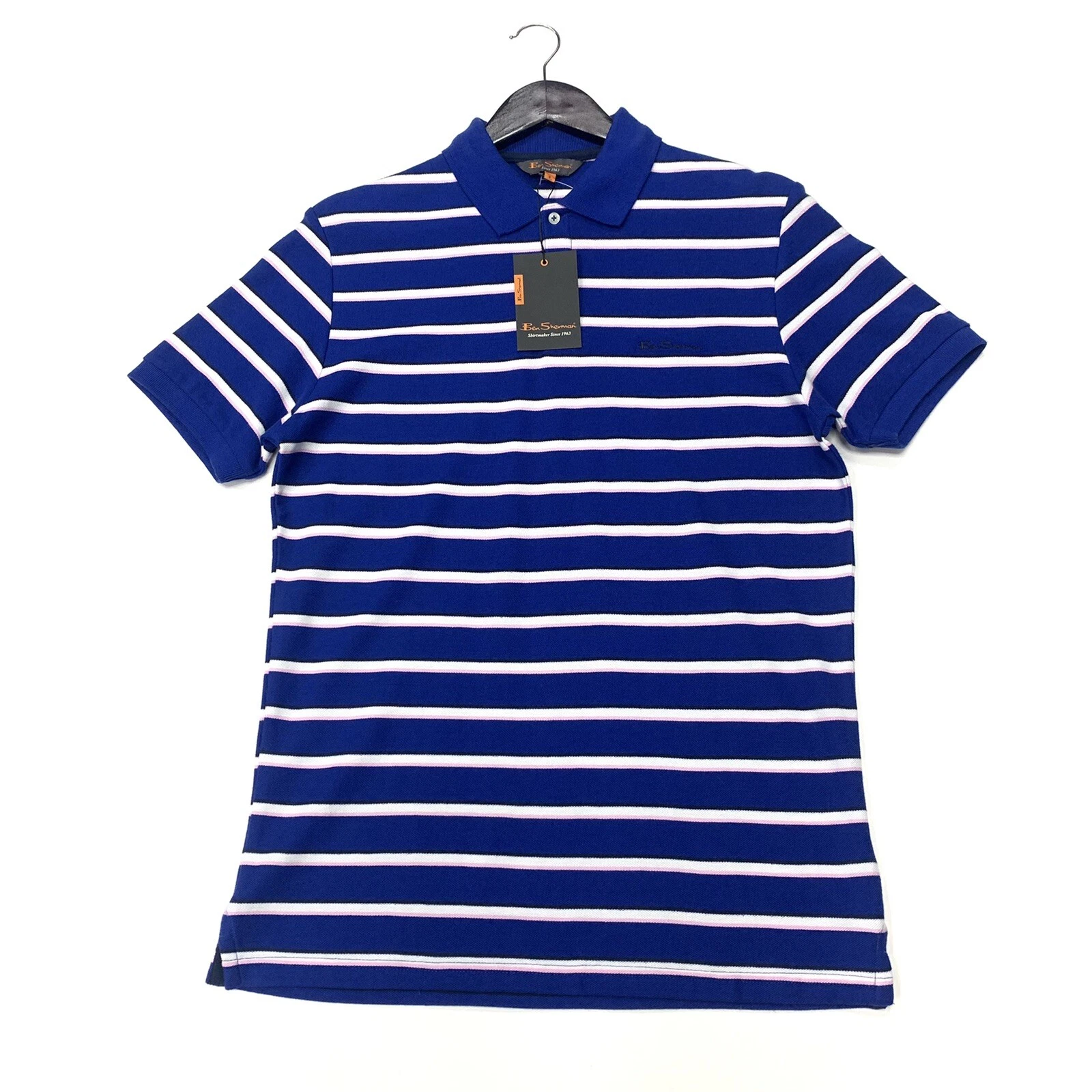 s-l1600 (55) Ben Sherman Men's Short Sleeve Striped Polo T-Shirt In Blue Size S - Image 1